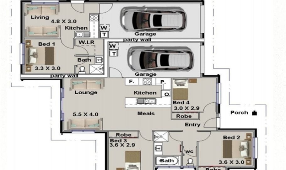 Duplex Kit Home Plan Duk M Bed Bath